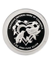 CIBC 1 oz .9999 Fine Silver Wedding / Lovebirds Coin – Proof-Like Doves Heart Anniversary Round