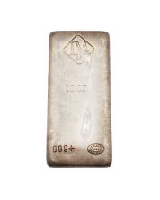 JM Johnson Matthey 20 oz Poured Silver Bar 999+ JM Diamond Logo Canada Vintage