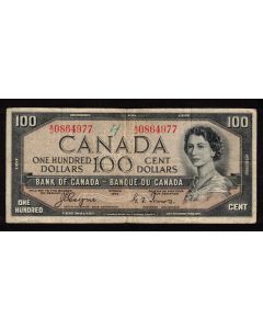 1954 Canada $100 devils face banknote Coyne Towers A/J 0864977 VG/F