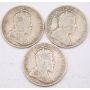 1902 1902H and 1903 Canada 25 cents 3-coins VG