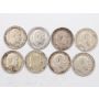 8x Great Britain 3 pence silver coins King Edward VII 1902-04-08-1910 circulated