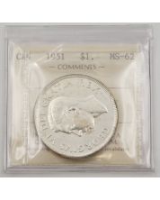 1951 Canada silver $1 dollar ICCS MS62