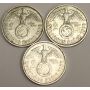 3 x 1938 Germany 2 Mark Silver Coins 