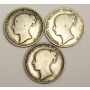 3x 1839 Young Head Queen Victoria British silver Shillings 