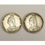 2x 1887 Great Britain Victoria silver Shillings 