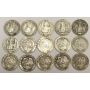 1887-1901 Great Britain silver Shillings 15-different dates 