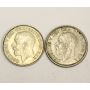 1924 and 1928 Great Britain silver Shilling coins EF40+ 