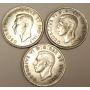 3x 1939 Canada Silver Dollars AU55+
