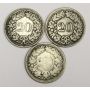  Switzerland 1850 BB 20 Rappen 3x key date coins