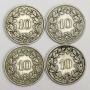 Switzerland 1879 1882 1884 and 1885 20 Rappen coins