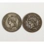 France 1849 and 1850 Centimes Liberty Head VF/EF+