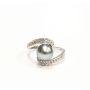 Pearl and diamond ring 14K wg 30 diamonds est. 0.225 tcw 