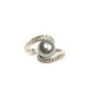 Pearl and diamond ring 14K wg 30 diamonds est. 0.225 tcw 
