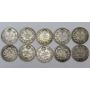 Canada 5 cent silver coin set 1911 - 1920 all VG 