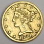 1854 quarter eagle $5 gold coin USA  Fine+  F15