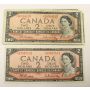 12x 1954 Canada $2 banknotes with 2 replacements and one Bouey R/B3939999