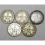 Newfoundland 5 cents silver 1941 - 1947c 5-coins VF-EF  