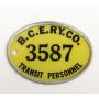 BC Electric Railway Co Transit personnel badge 3587 