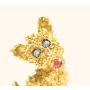 18K Yellow Gold Terrier Dog Fine Brooch Sapphire Ruby Diamond Pin