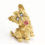 18K Yellow Gold Terrier Dog Fine Brooch Sapphire Ruby Diamond Pin