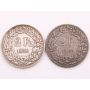 2x Switzerland 2 Francs silver coins 1920 and 1939 Circulated 2-coins