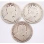 1902H 1903 1904 Canada 25 cents King Edward VII 3-coins AG-G