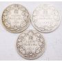 1907 1909 1910 Canada 25 cents Edward VII 3-coins VG