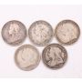 5X Great Britain silver Shillings 1894 1895 1896 1899 1900 circulated