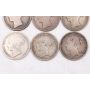 6X Great Britain silver Shillings 1839 1846 1867D18 1873D59 1879 1881 circulated