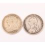 2X Great Britain 6 pence silver coins 1889 Jubilee 1894 Veiled circulated
