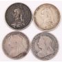 4X Great Britain 6 pence silver coins 1888 1889 1894 1896 4-circulated coins