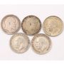 5X Great Britain 6 pence silver coins 1906 1907 1912 1914 1916 circulated