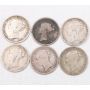 6x Great Britain 3 pence silver coins 1874 1877 1880 1883 1885 1886 circulated