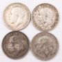 4X Great Britain silver Shillings 1915 1916 1917 1920 4-coins a/VF to VF