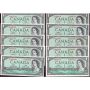 10x 1954 Bank of Canada $1 dollar bank notes UNC60 to UNC63