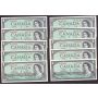 10x 1954 Canada $1 dollar banknotes Choice UNC63 or better