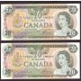 2x 1979 Bank of Canada $20 consecutive notes Lawson