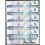 10x 1986 Bank of Canada $5 Five Dollar banknotes