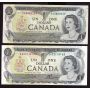 2x 1973 Bank of Canada $1 banknotes VF30