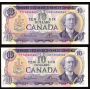 2x 1971 Canada $10 notes Lawson Bouey EEF6548562 & 6548564 CH UNC