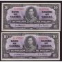2X 1937 Bank of Canada $10 consecutive notes BC-24a Osborne