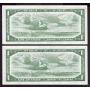 2x 1954 Canada $1 banknotes consecutive BC-37a-i F/M3849071-72 Choice UNC