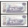 2x 1971 Canada $10 notes Lawson Bouey EEF6548562 & 6548564 CH UNC