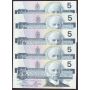 10x 1986 Bank of Canada $5 Five Dollar banknotes