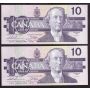 2x 1989 Canada $10 consecutive notes Theissen Crow ATA1751816-17 CH UNC