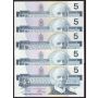 5x 1986 Bank of Canada $5 Five Dollar banknotes 