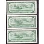 3x 1954 Canada $1 consecutive notes Beattie Rasminsky V/N0882454-56 CH UNC