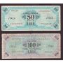 1943 Italy Allied Military Script 50 Lire and 100 Lire 