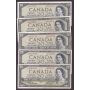 5x 1954 Bank of Canada $20 banknotes VF20 to VF35 