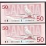 2x 1988 Bank of Canada $50 Banknotes consecutive 